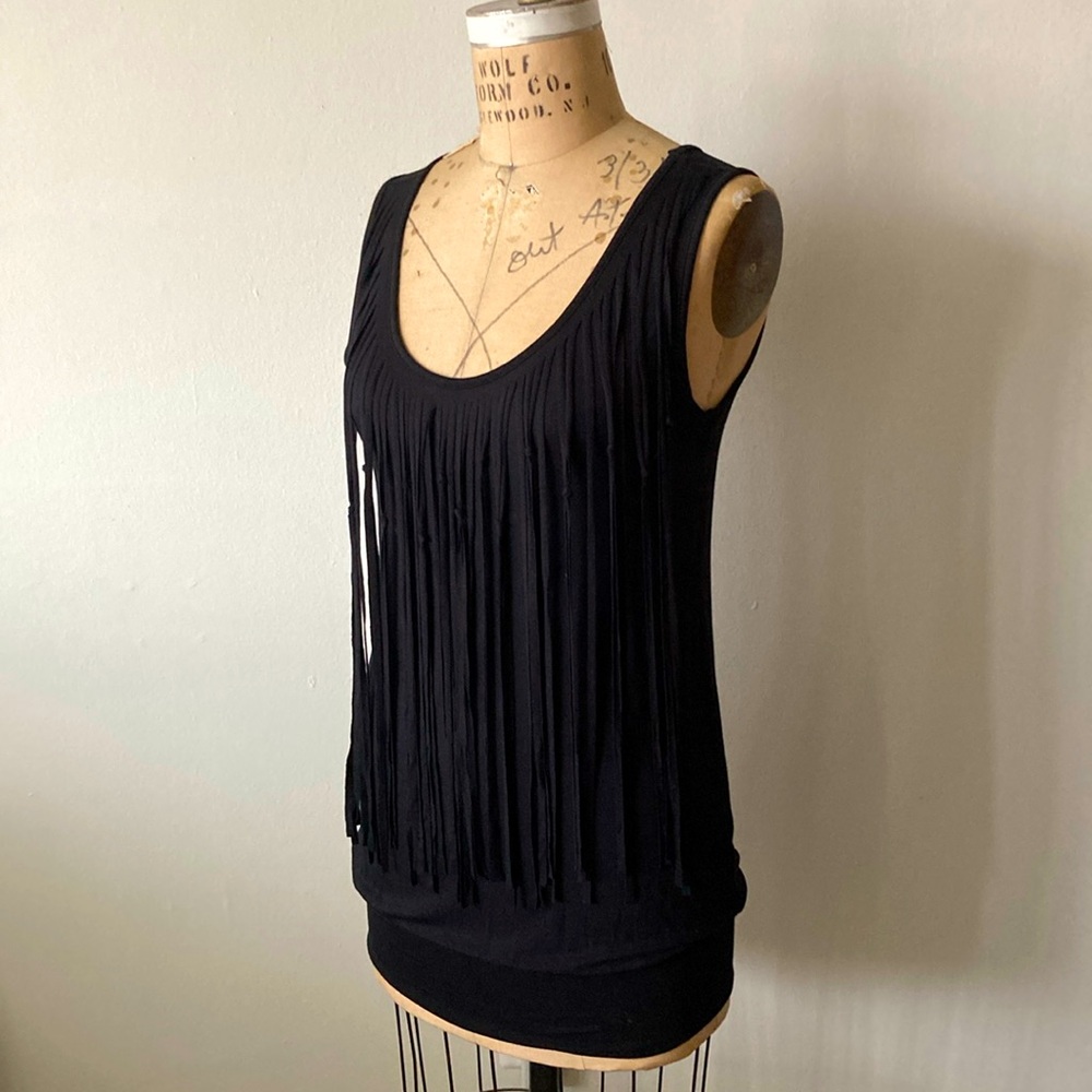 Kouture by Kimora Black Sleeveless Mini Dress |Knotted Fringe | sz Small